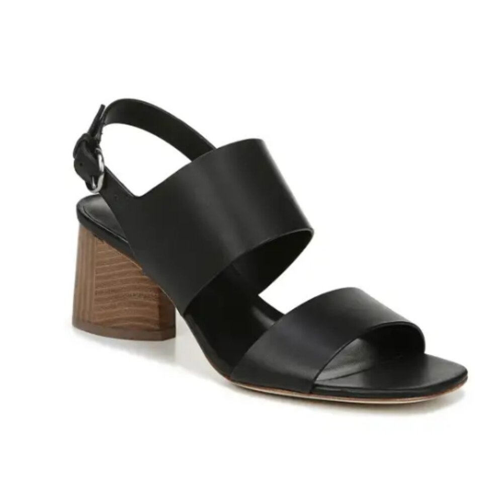 Via Spiga Libby Open Toe Slingback Block Heel Calf Leather Sandal in Black 8.5M